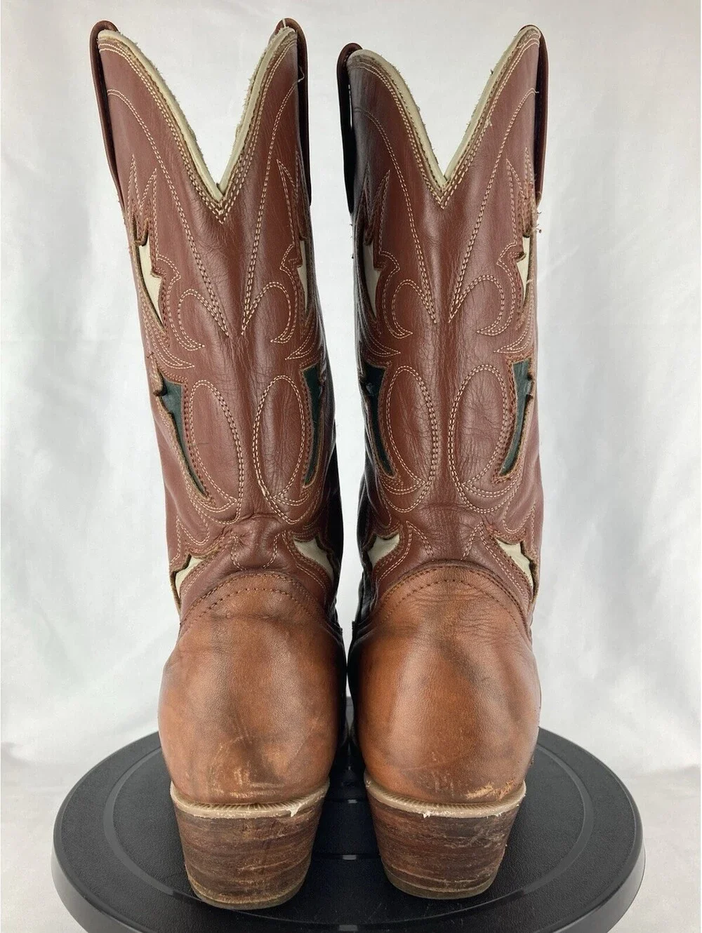 Women’s 8.5 Rancho Loco Vintage Brown Leather Cowboy Boots Inlay Stitched Mexico